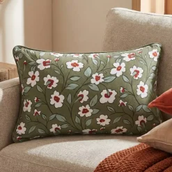 Discount Cuscino rettangolare in garza di cotone (40 x 60 cm) Gaïa margherita Verde rosmarino Cuscini E Fodere