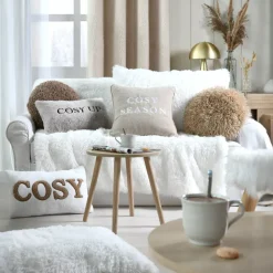 Cuscino rotondo in pelliccia sintetica (40 cm) Cosylife Beige