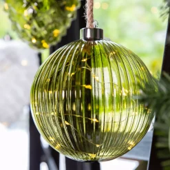 Decorazione da appendere luminosa a pile 40 LED (D20 cm) Vintage Verde tè / bianco caldo
