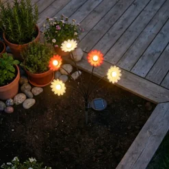 Decorazione luminosa Solare con picchetto (H60 cm) Margherite Rosso