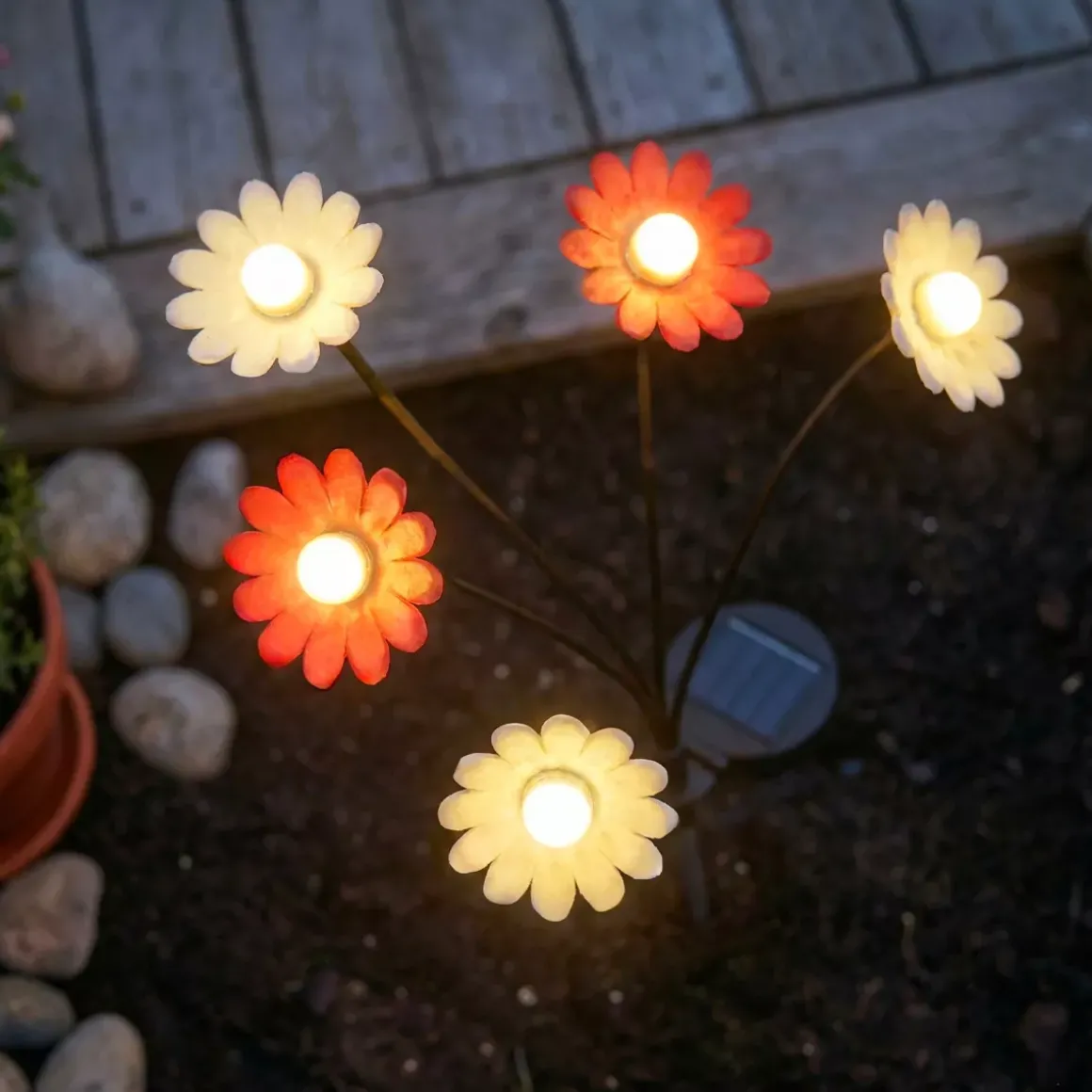 Decorazione luminosa Solare con picchetto (H60 cm) Margherite Rosso