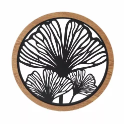 Decorazione murale rotonda in metallo (D60 cm) Ginkgo Nero
