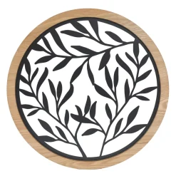 Decorazione murale rotonda in metallo (D60 cm) Foglie Nero