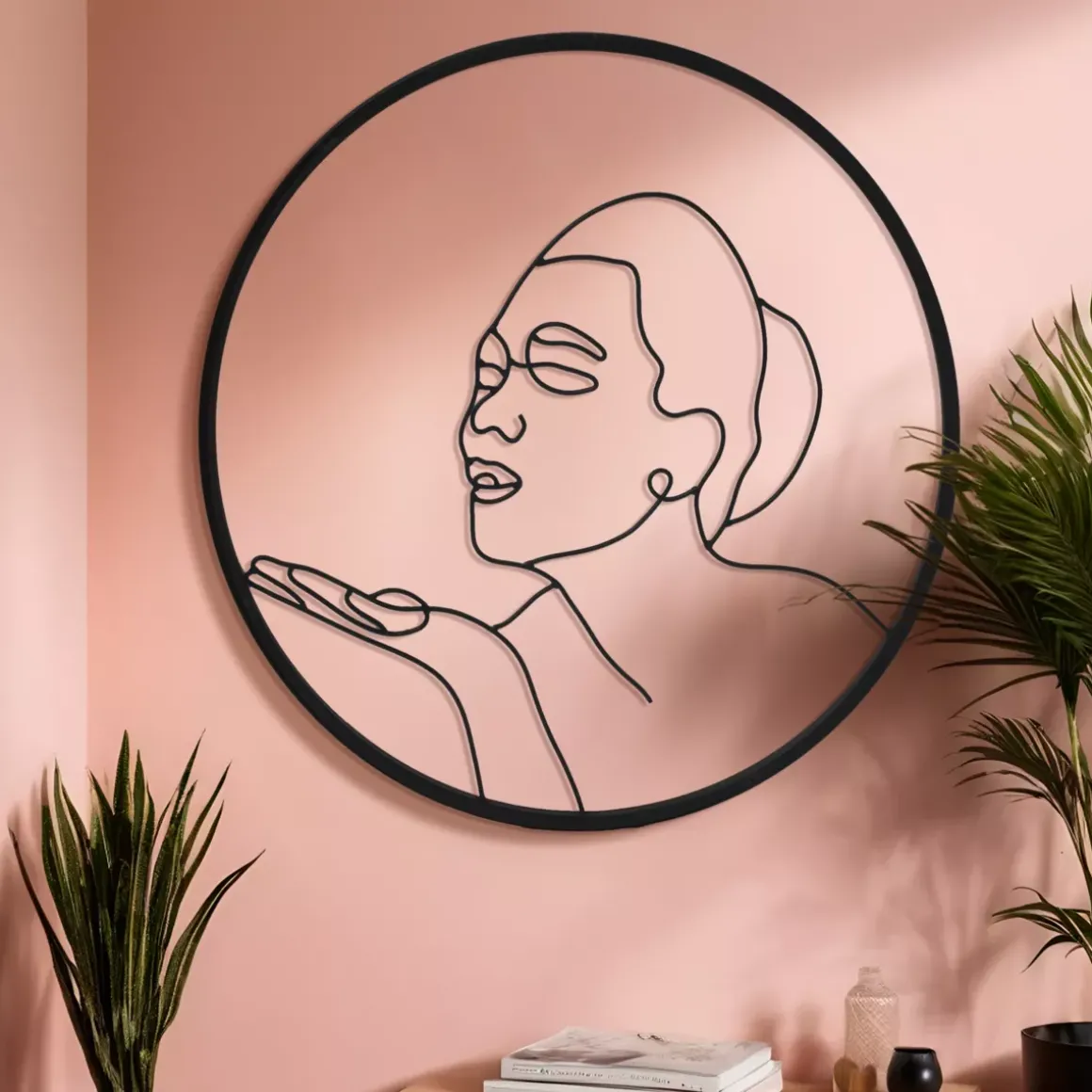Decorazione murale rotonda in metallo (D60 cm) Woman Nero