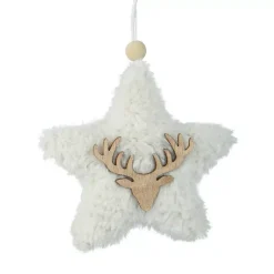 Decorazione natalizia da appendere in legno (H15 cm) Stella ecopelliccia Bianco