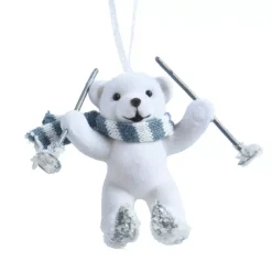 Decorazione natalizia da appendere in velluto floccato (H10 cm) Orso Quentin Bianco e grigio