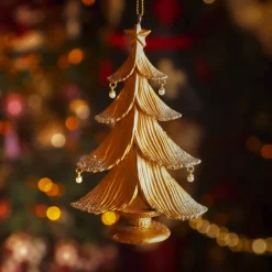 Decorazione Natalizia Sospesa (H12 cm) Albero Scintillante Dorato