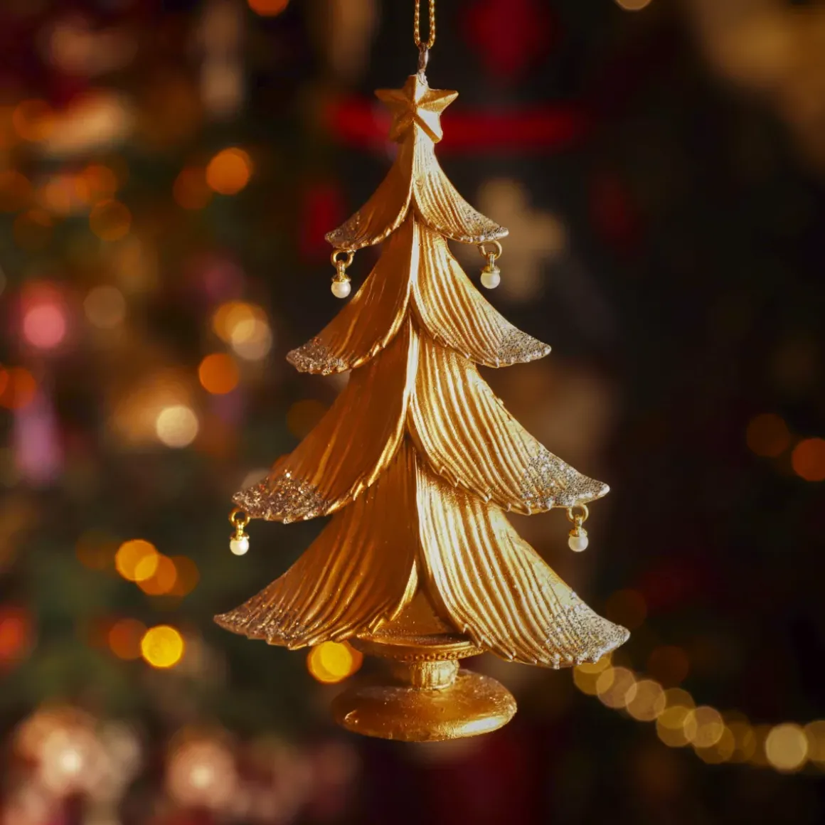 Decorazione Natalizia Sospesa (H12 cm) Albero Scintillante Dorato