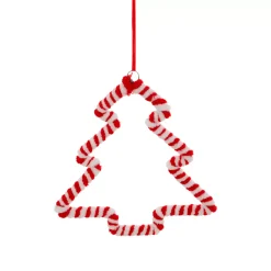 Decorazione natalizia sospesa in metallo (H15 cm) Albero di Natale zucchero filato Rosso e bianco
