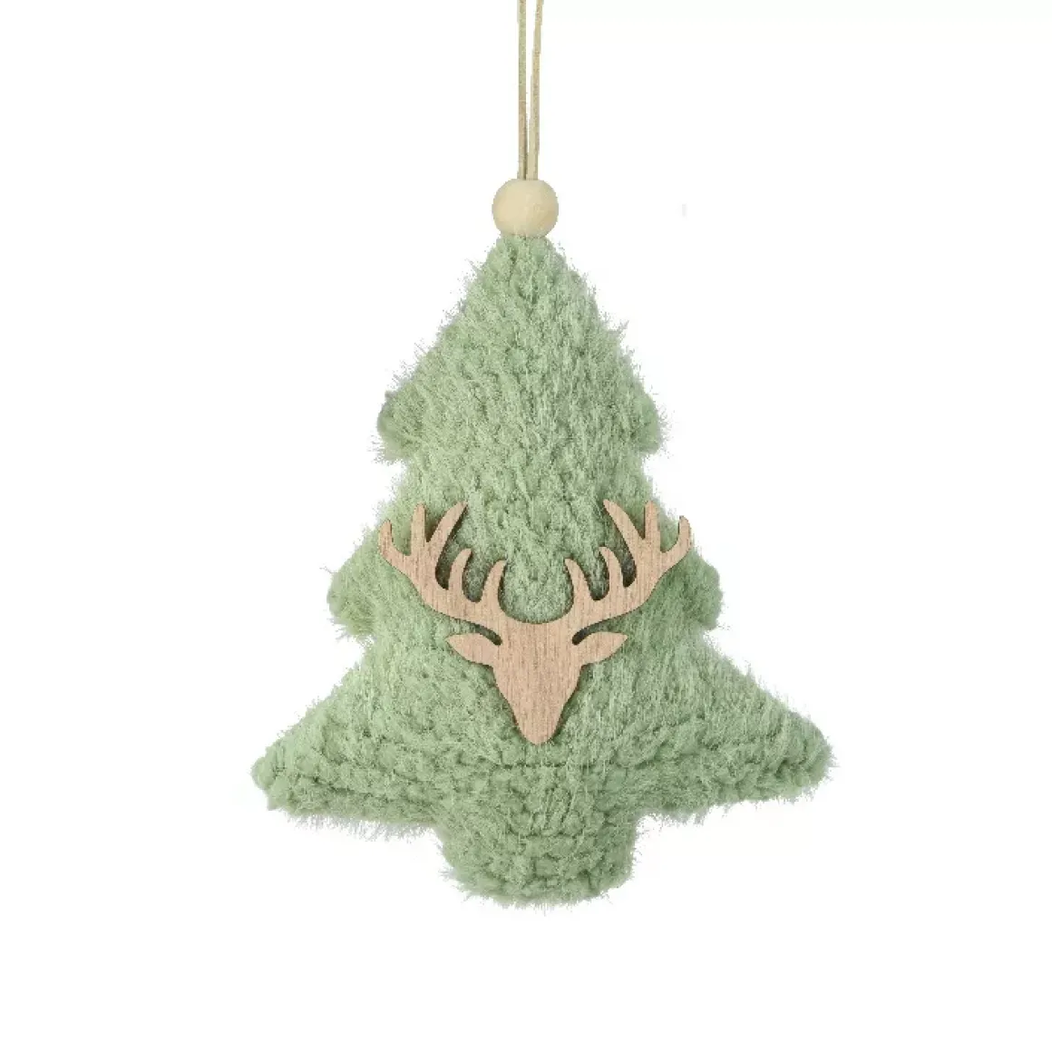 Decorazione natalizia sospesa in legno (H15 cm) Albero ecopelliccia Verde menta