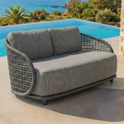 Divano da giardino effetto rattan e alluminio 2 posti Riviera Grigio Tavolini Da Giardino, Divani