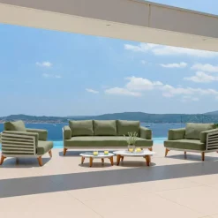 Outlet Divano da giardino in alluminio 2 posti Monte Carlo Bianco e verde rosmarino Tavolini Da Giardino, Divani