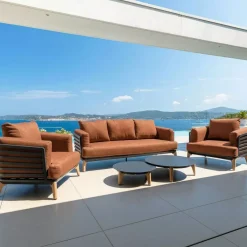 Sale Divano da giardino in alluminio Monte Carlo Grigio antracite e terracotta Tavolini Da Giardino, Divani
