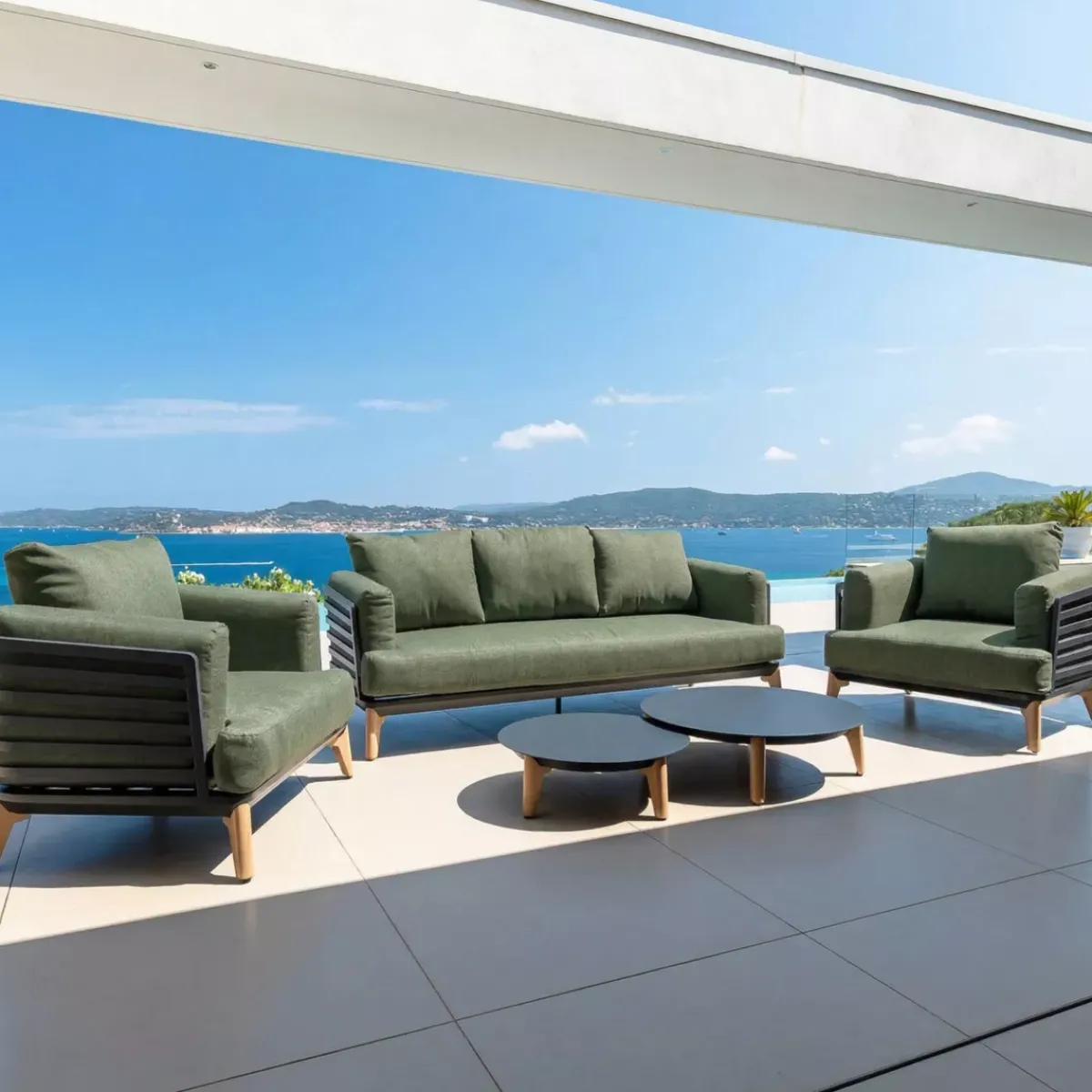 Sale Divano da giardino in alluminio Monte Carlo Grigio antracite e verde rosmarino Tavolini Da Giardino, Divani