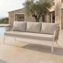Clearance Divano da giardino in alluminio Amalfi Bianco e beige Tavolini Da Giardino, Divani