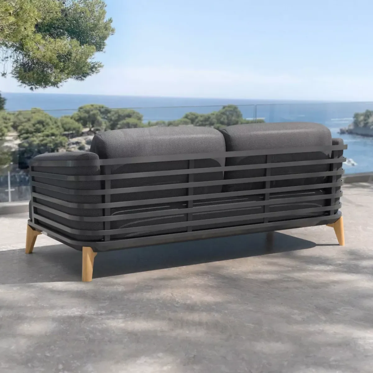 New Divano da giardino in alluminio 2 posti Monte Carlo Grigio Tavolini Da Giardino, Divani