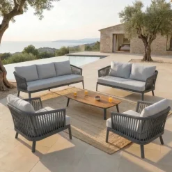 Discount Divano da giardino in alluminio Amalfi Grigio antracite e grigio chiaro Tavolini Da Giardino, Divani
