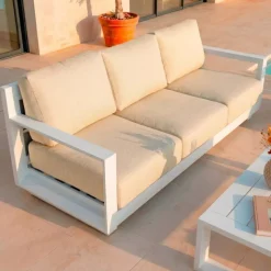 Outlet Divano da giardino in alluminio Elba Bianco e beige Tavolini Da Giardino, Divani