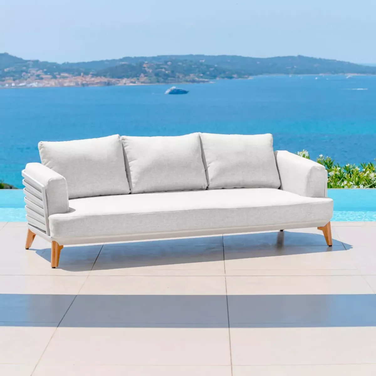Sale Divano da giardino in alluminio Monte Carlo Bianco e grigio chiaro Tavolini Da Giardino, Divani