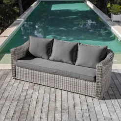 Hot Divano da giardino in resina intrecciata Calvi Grigio e grigio scuro Tavolini Da Giardino, Divani