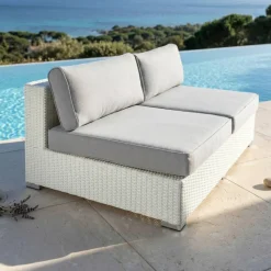 Online Divano da giardino in resina intrecciata Palma Bianco e grigio Tavolini Da Giardino, Divani