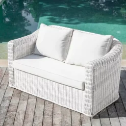 Sale Divano da giardino in resina intrecciata 2 posti Calvi Bianco Tavolini Da Giardino, Divani