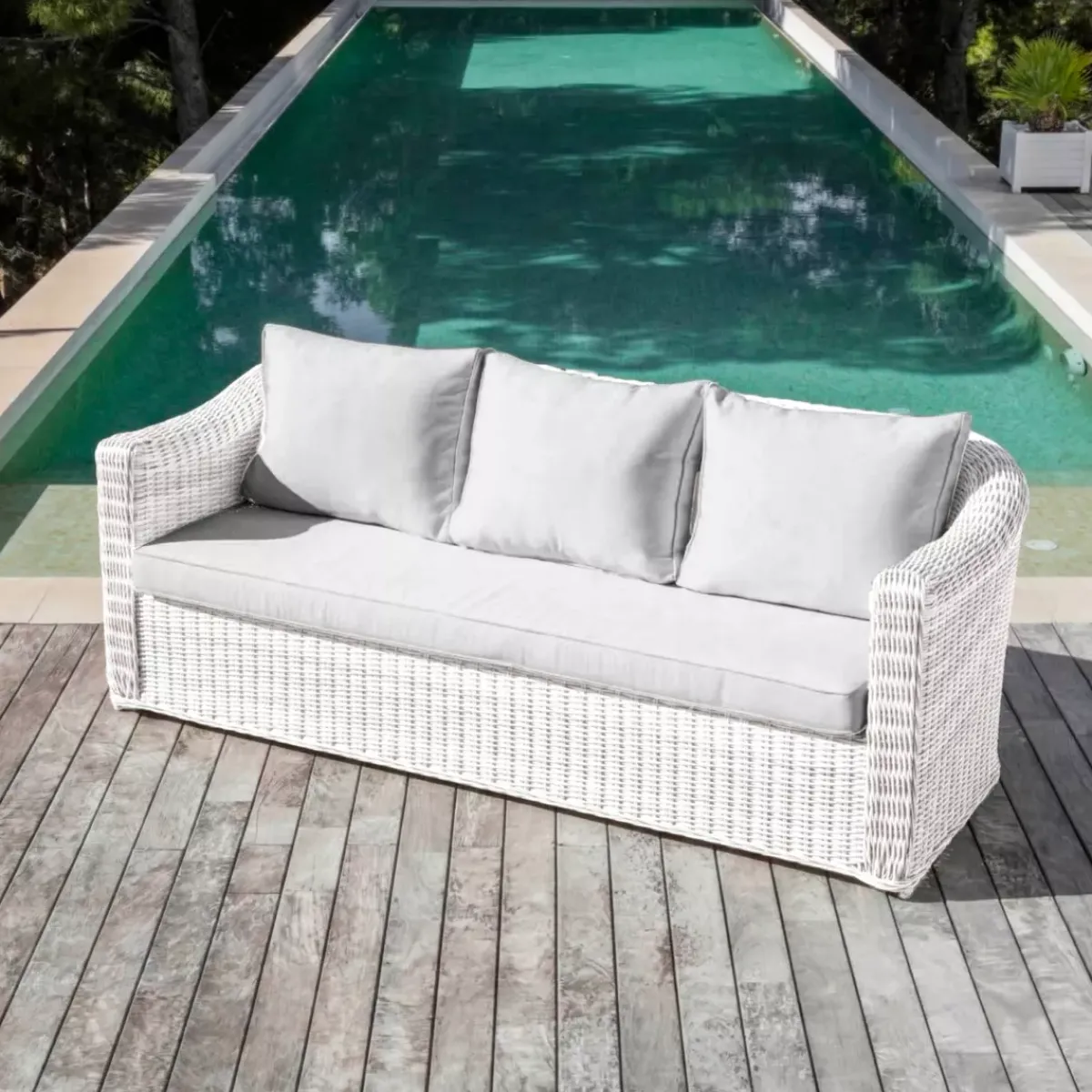 Sale Divano da giardino in resina intrecciata Calvi Bianco e grigio chiaro Tavolini Da Giardino, Divani