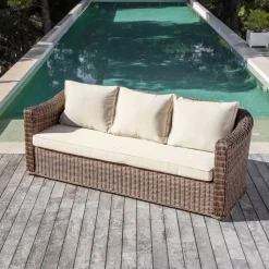 Hot Divano da giardino in resina intrecciata Calvi Seppia e beige Tavolini Da Giardino, Divani