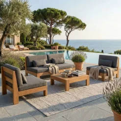 Sale Divano da giardino 3 posti Bornéo Grigio Tavolini Da Giardino, Divani