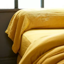 Sale Federa cuscino a rullo garza di cotone (L185 cm) Gaïa Gaillo zafferano Federe Cuscino Letto