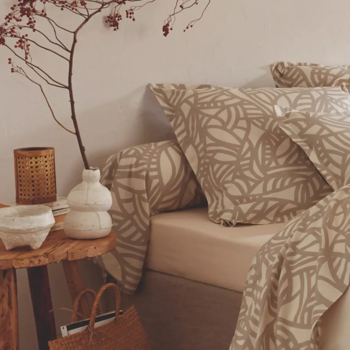 Clearance Federa cuscino a rullo in cotone lavato (L200 cm) Séréna Beige Federe Cuscino Letto