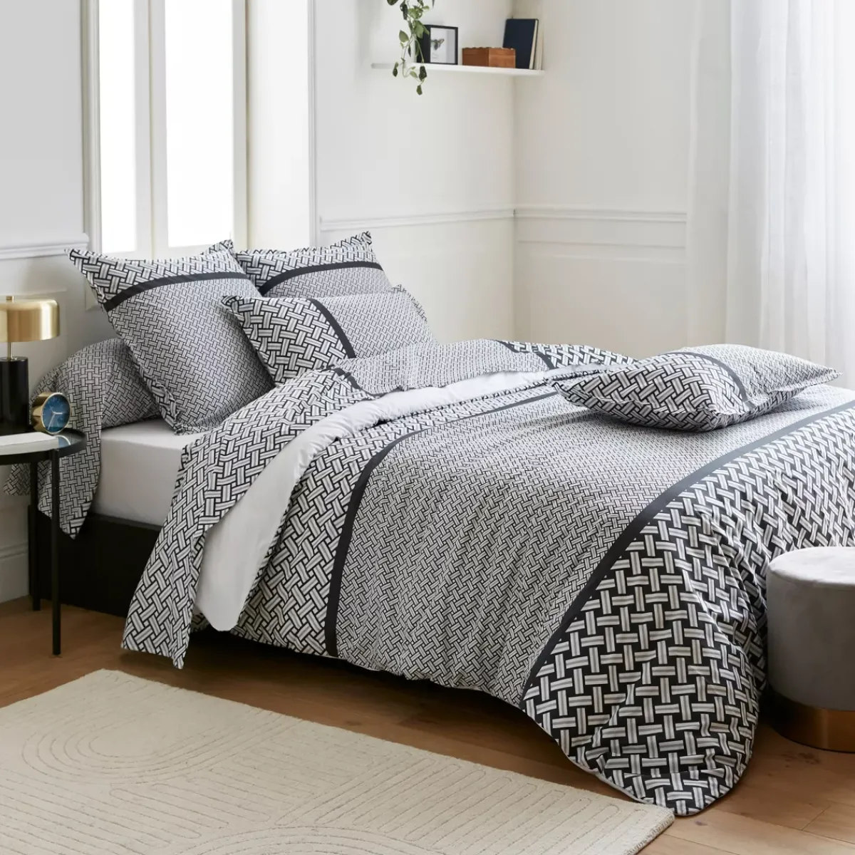 Discount Federa cuscino letto quadrata in percalle di cotone (65 x 65 cm) Riviera Grigia Federe Cuscino Letto