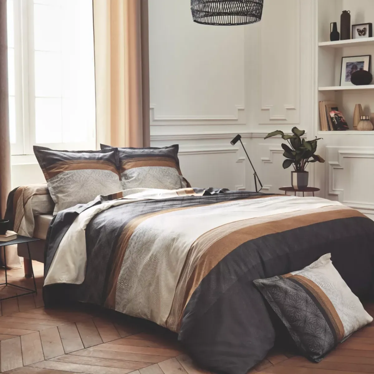 Online Federa cuscino letto quadrata in raso di cotone (65 x 65 cm) Tiago Nera Federe Cuscino Letto