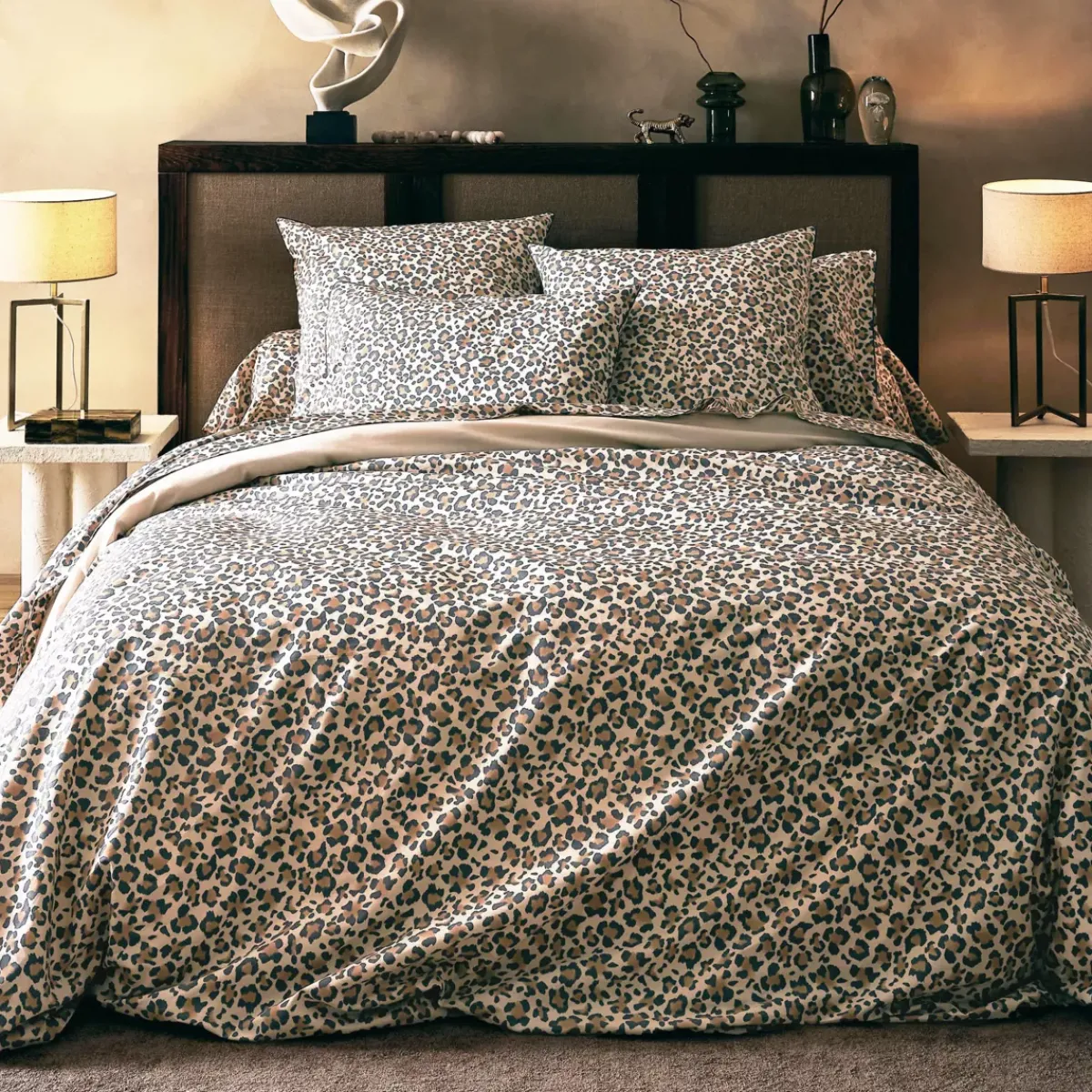 Discount Federa per cuscino quadrata in percalle di cotone (65 x 65 cm) Leopardo Federe Cuscino Letto