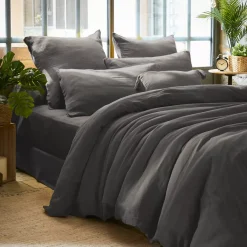New Federa quadrata garza di cotone (60 x 60 cm) Gaïa Grigio granito Federe Cuscino Letto