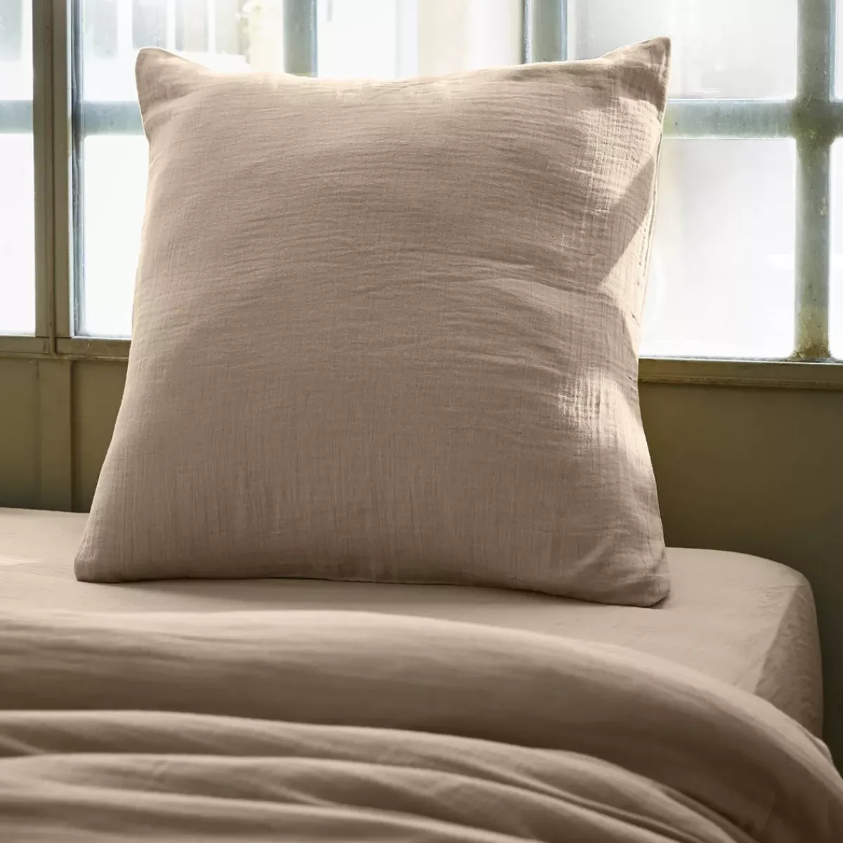 Discount Federa quadrata garza di cotone (80 x 80 cm) Gaïa Marrone Federe Cuscino Letto