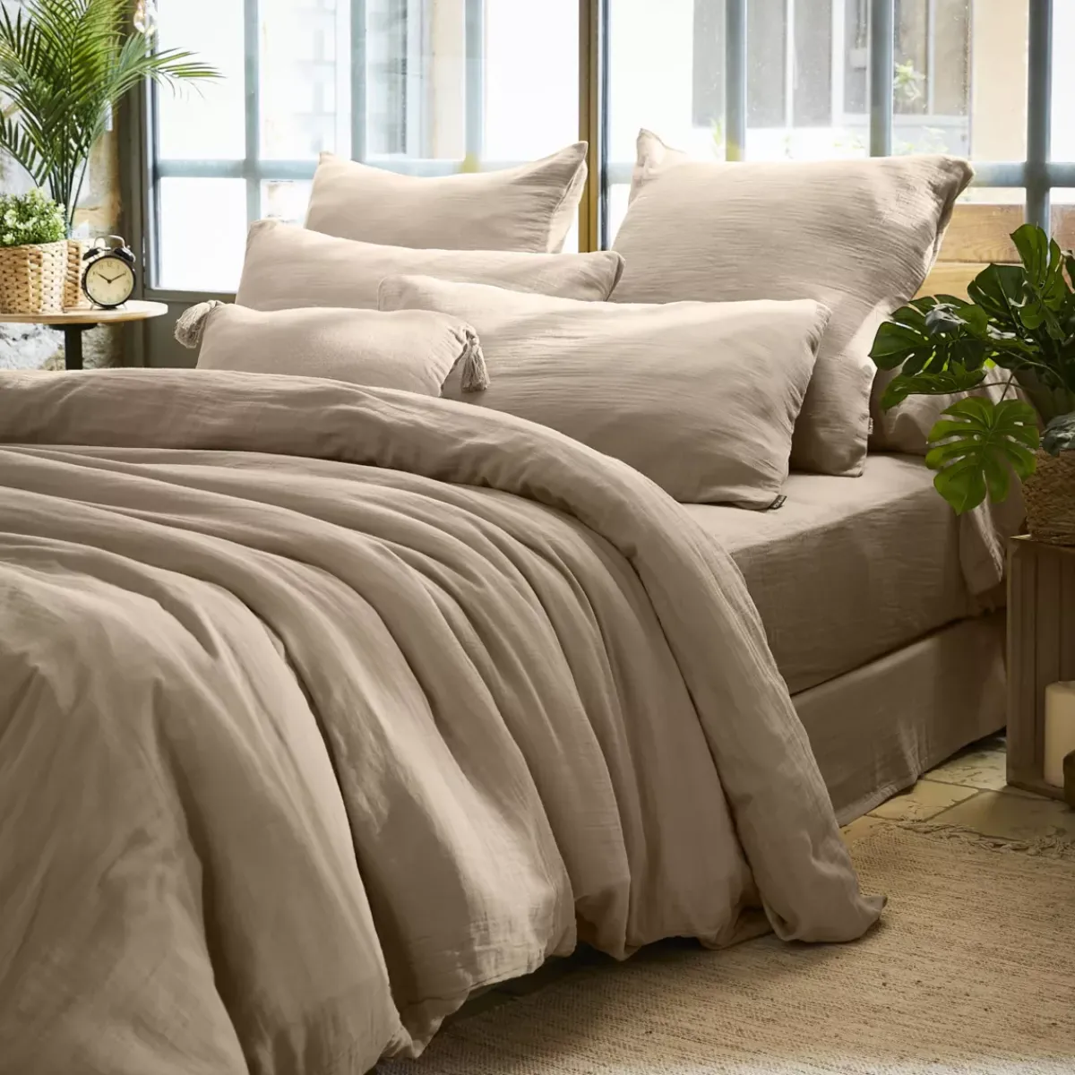 Discount Federa quadrata garza di cotone (80 x 80 cm) Gaïa Marrone Federe Cuscino Letto