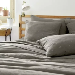 Discount Federa quadrata garza di cotone (60 cm) Gaïa Boho Grigio granito Federe Cuscino Letto