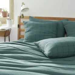 Outlet Federa quadrata garza di cotone (60 cm) Gaïa Match Blu anatra Federe Cuscino Letto