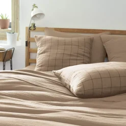 Clearance Federa quadrata garza di cotone (60 x 60 cm) Gaïa Match Marrone Federe Cuscino Letto