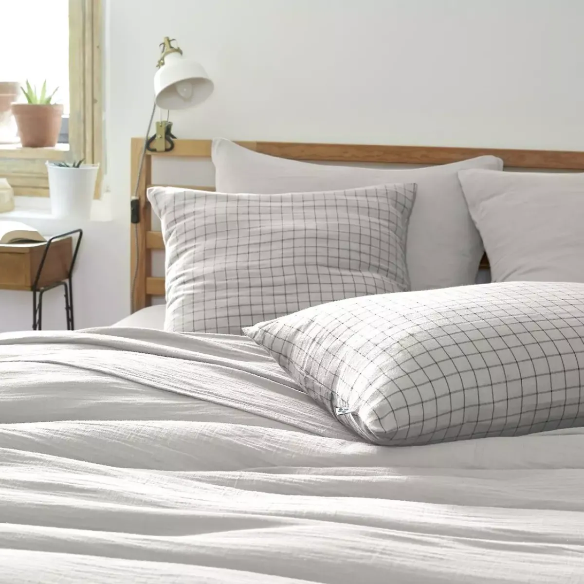 Hot Federa quadrata garza di cotone (60 x 60 cm) Gaïa Mix Grigio nuvola Federe Cuscino Letto