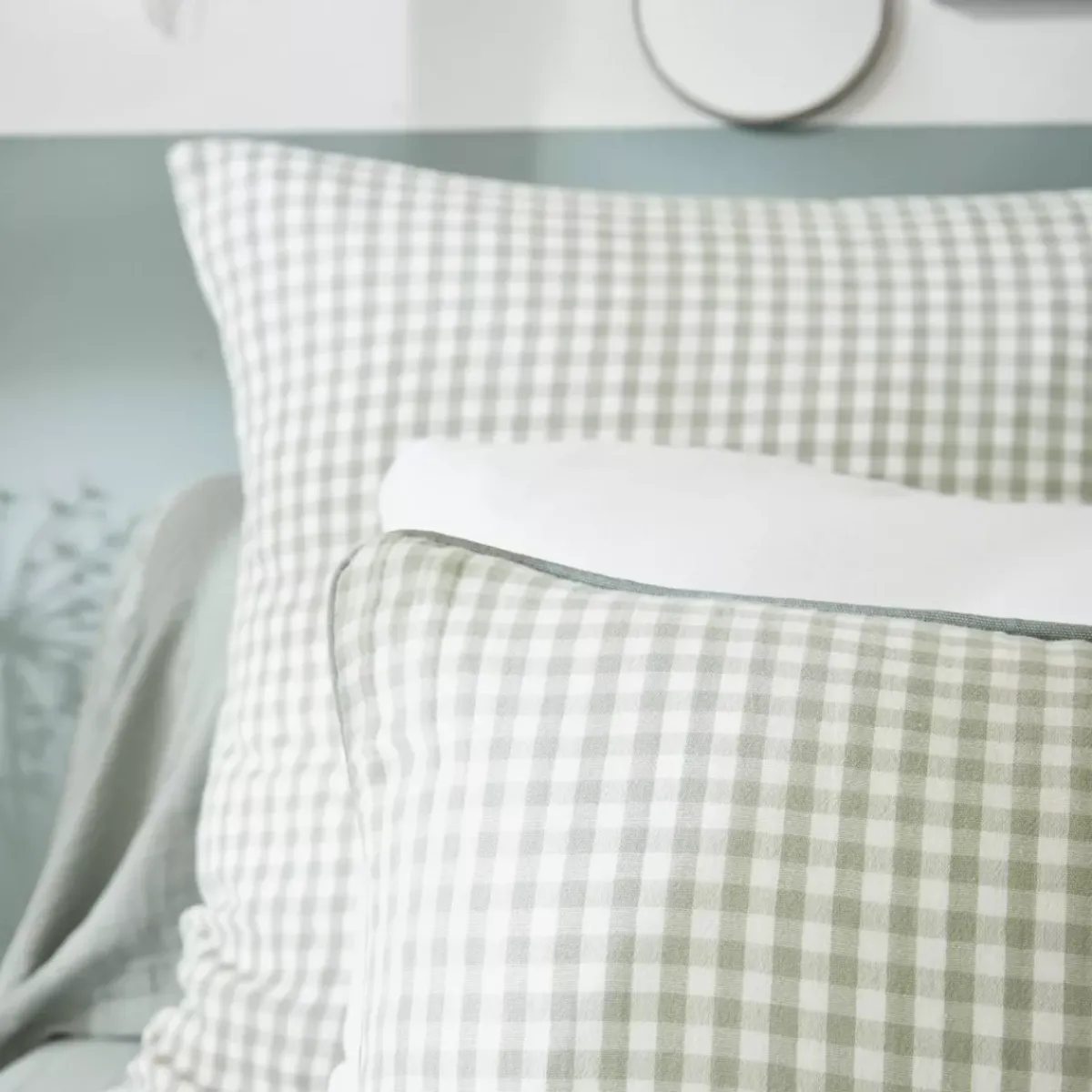 Online Federa quadrata in garza di cotone (80 x 80 cm) Gaïa Vichy Verde eucalipto Federe Cuscino Letto
