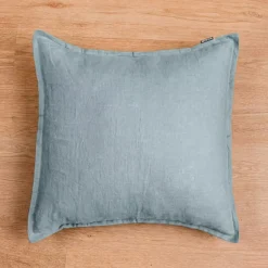 Online Federa Quadrata in Lino Lavato (60 x 60 cm) Louise Azzurro Federe Cuscino Letto