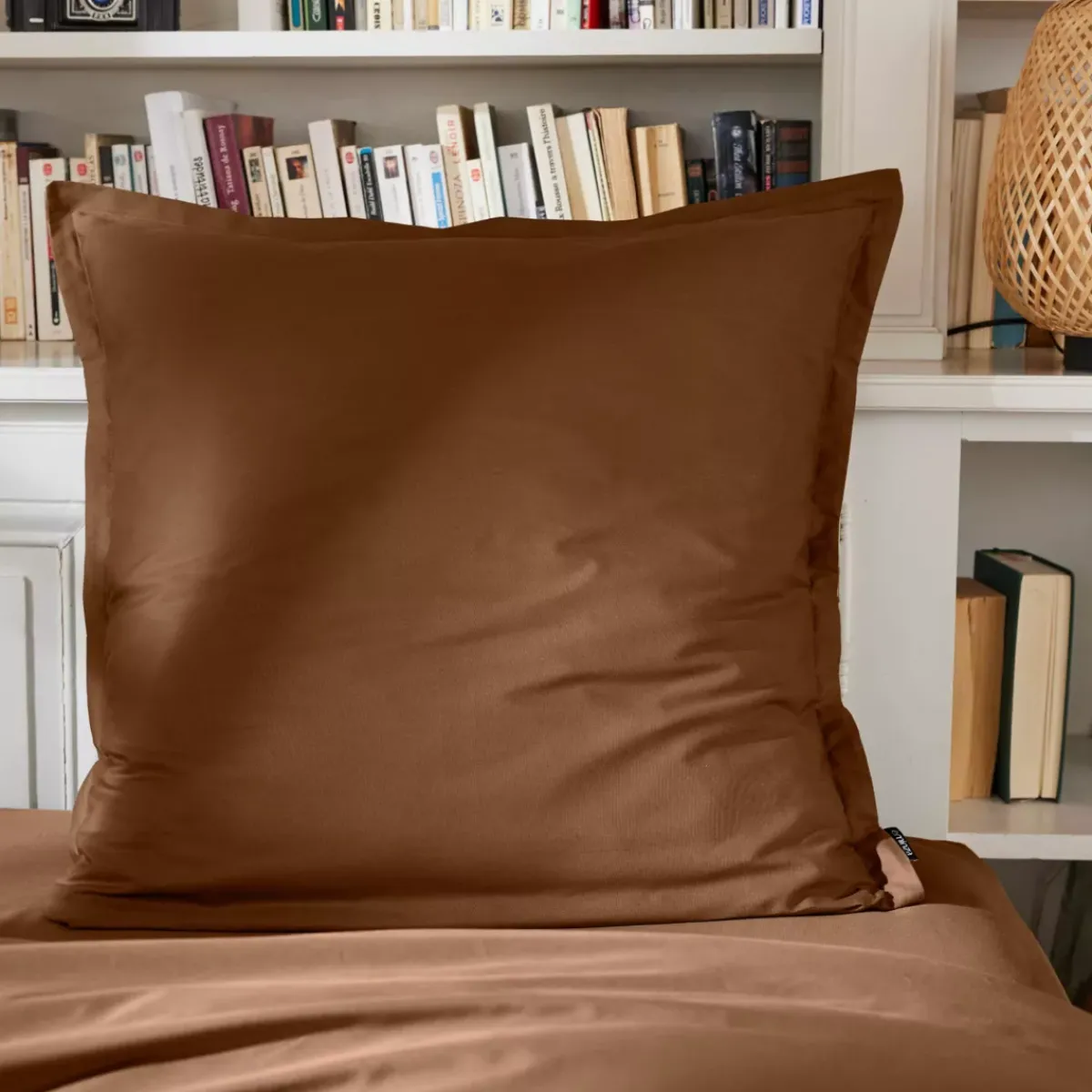 Clearance Federa quadrata percalle di cotone (65 x 65 cm) Cali Marrone Federe Cuscino Letto