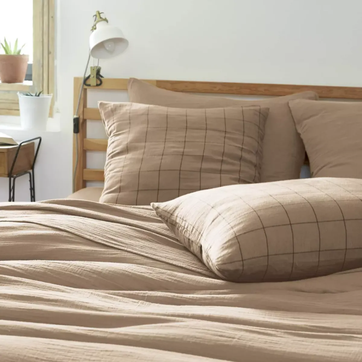 Outlet Federa rettangolare garza di cotone (50 x 70 cm) Gaïa Match Marrone Federe Cuscino Letto