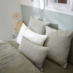 Hot Federa rettangolare garza di cotone (50 x 80 cm) Gaïa Vichy Verde rosmarino Federe Cuscino Letto