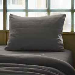 Federa rettangolare garza di cotone (L80 cm) Gaïa Grigio granito Federe Cuscino Letto