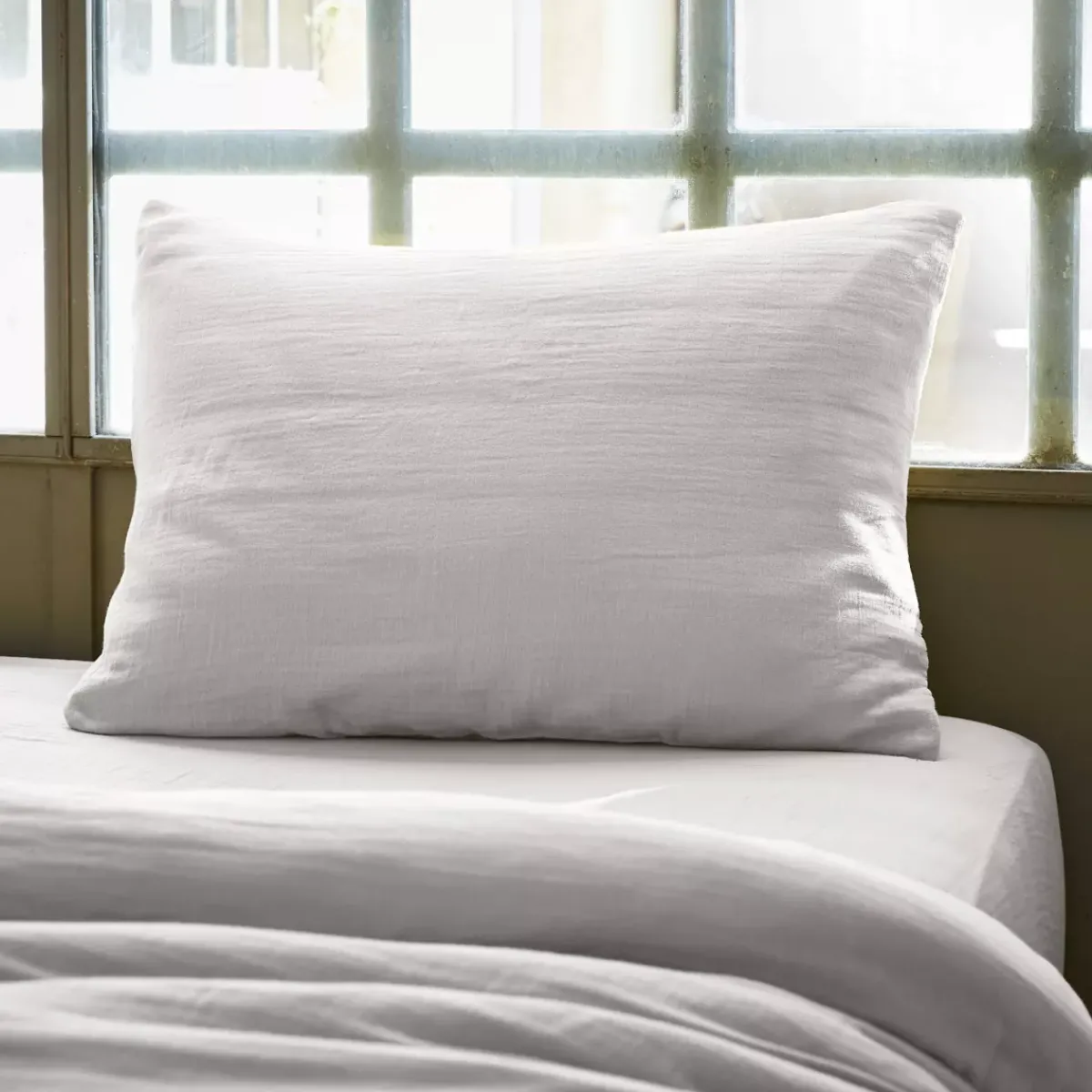 Federa rettangolare garza di cotone (L70 cm) Gaïa Grigio nuvola Federe Cuscino Letto