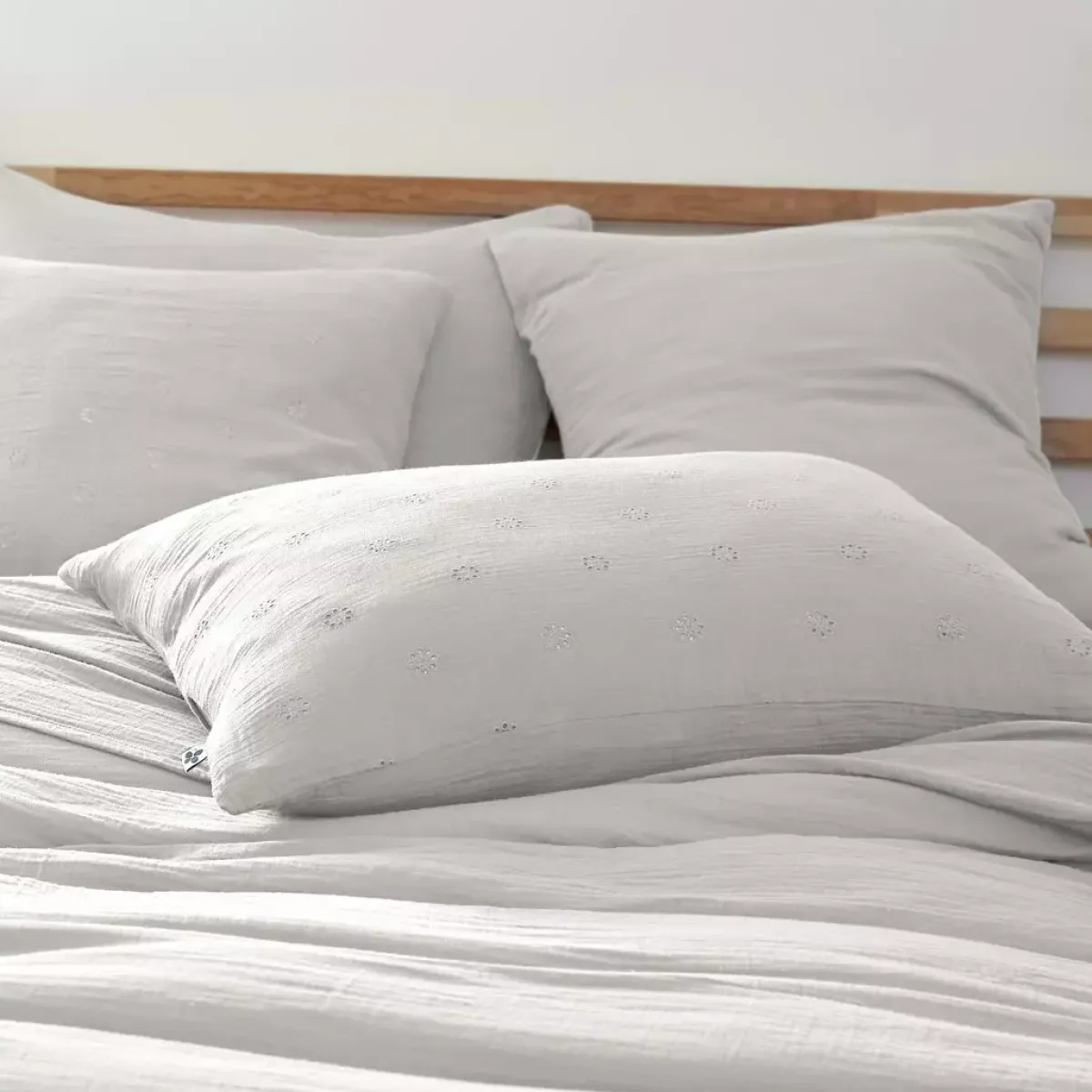 Online Federa rettangolare garza di cotone (70 cm) Gaïa Boho Grigio nuvola Federe Cuscino Letto