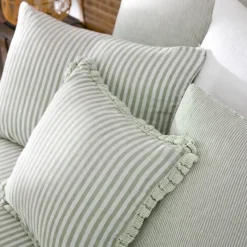 Sale Federa rettangolare in garza di cotone (50 x 70 cm) Gaïa a righe Verde eucalipto Federe Cuscino Letto